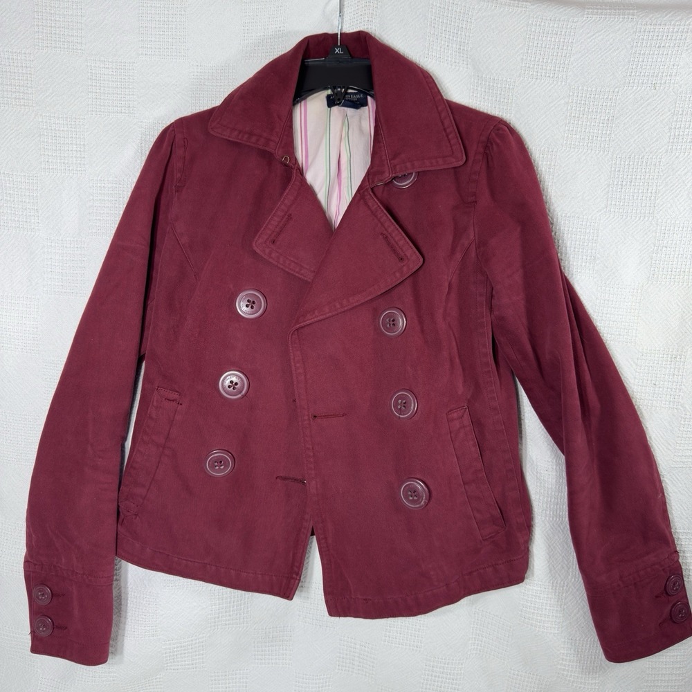 American Eagle Women's Lined Button Maroon Jacket Small (some Stain Seen In Pics